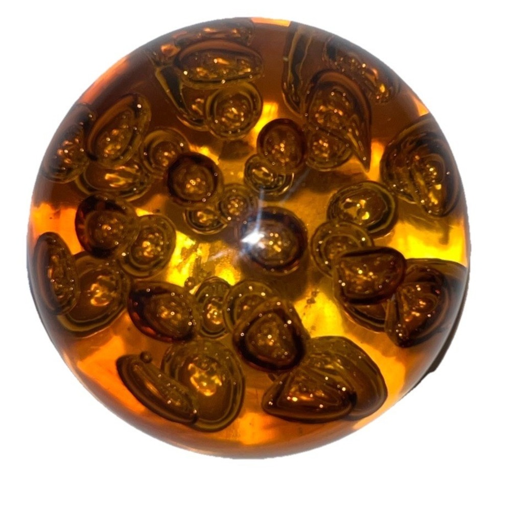 (10)VTG 5" Murano Amber‎ Art Glass Ball Paperweight Controlled Bubbles 4 Pounds